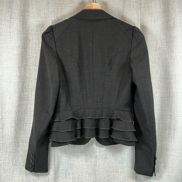 Rebecca Taylor Tiered Ruffle Peplum Blazer Wool Blend Charcoal Jacket Womens 4 - Picture 4 of 16